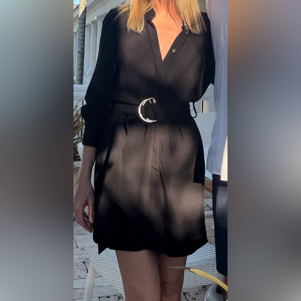 ba&sh Black Long-Sleeve Belted Shirt Dress